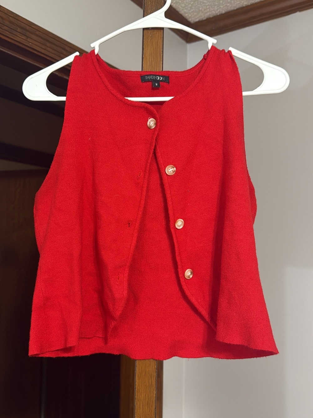 Papermoon Red Sleeveless Button-Front Knit Tank